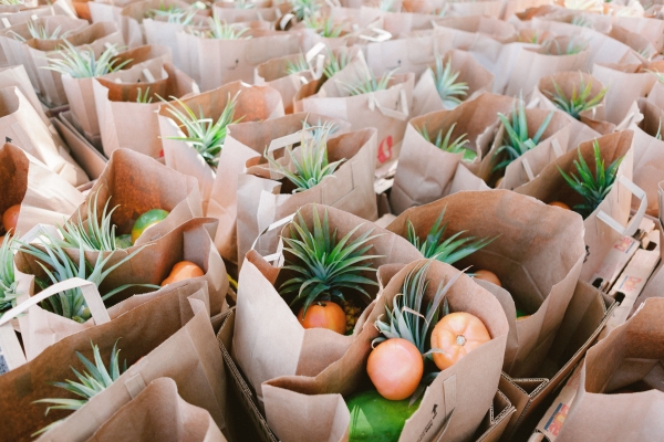 Bags of fresh fruits